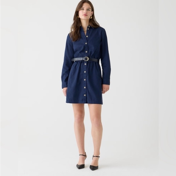 NWT J. Crew Women’s 4 Navy Blue Long Sleeve Button-Front Chino Mini Dress - Picture 4 of 6